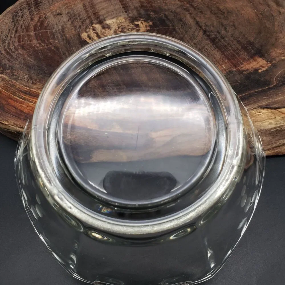 Vintage Etched Glass Double Handle Footed Bowl Floral Serving Dish